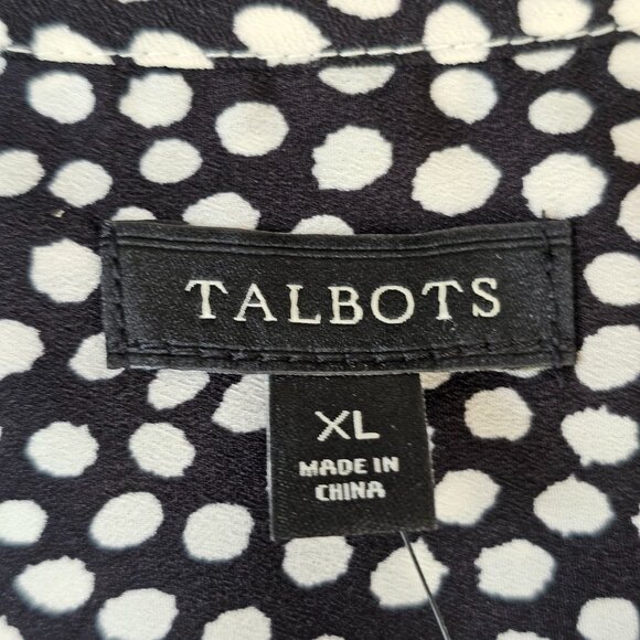 Talbots Womens Polka Dot Sleeveless Blouse XL Black White Lightweight Semisheer - Picture 3 of 10
